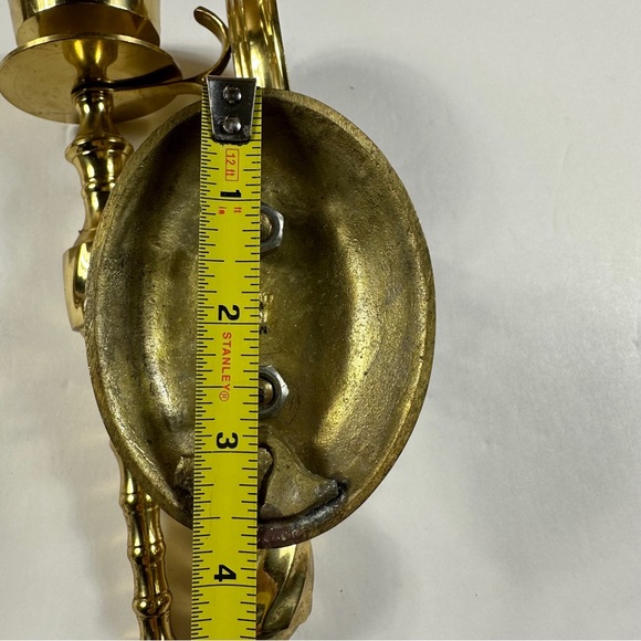 Vtg Solid Brass Wall Sconces Candleholders Hollywood Regency Style Pair - Picture 4 of 14